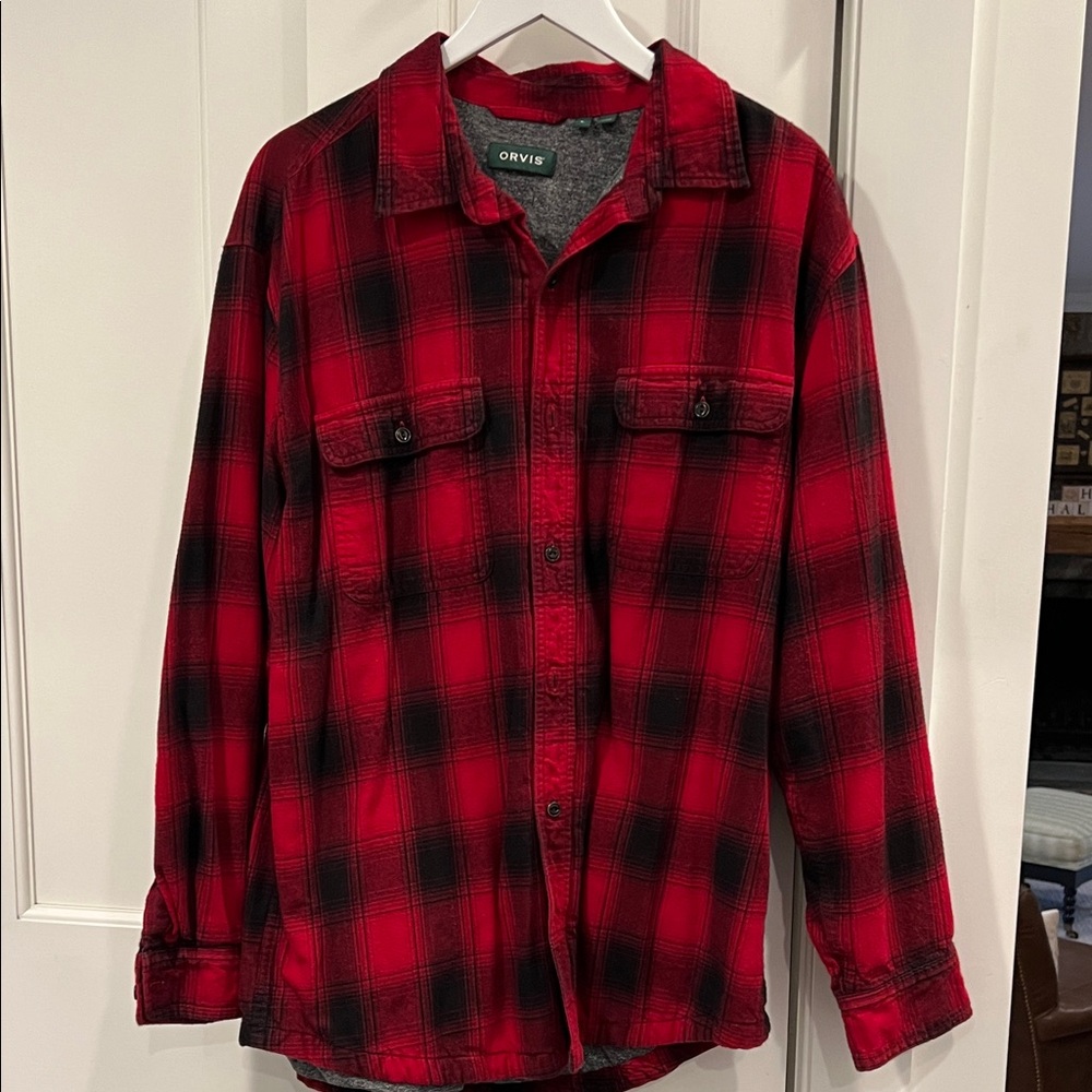 Orvis Men's Bold Red and Black Plaid Shirt